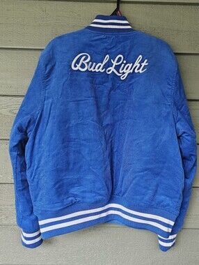 Vintage Bud Light Blue Corduroy Varsity Jacket,Blue Snap Button Men's Size M